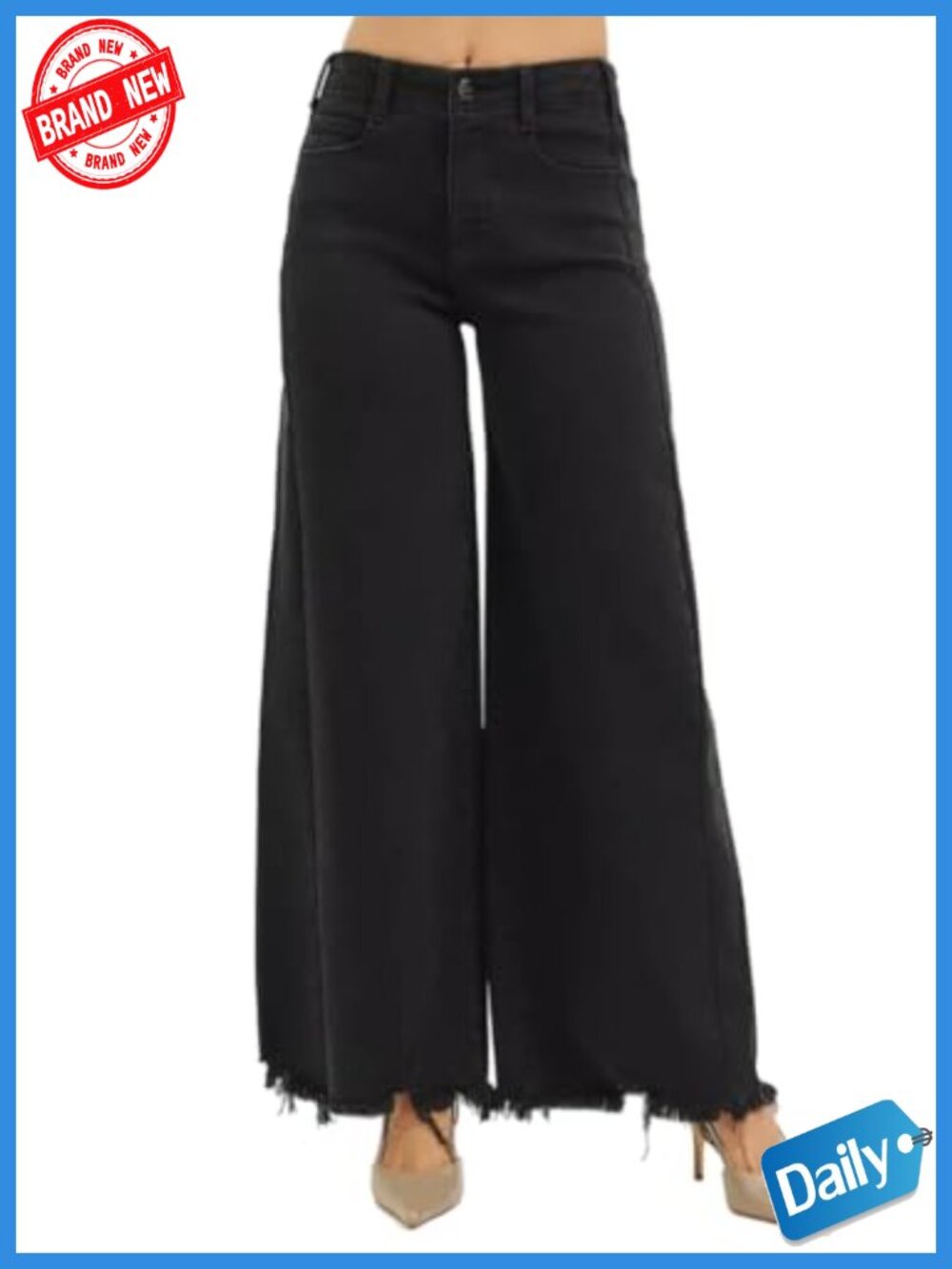 High Rise Frayed Hem Palazzo Jeans Tummy Control Wide Leg